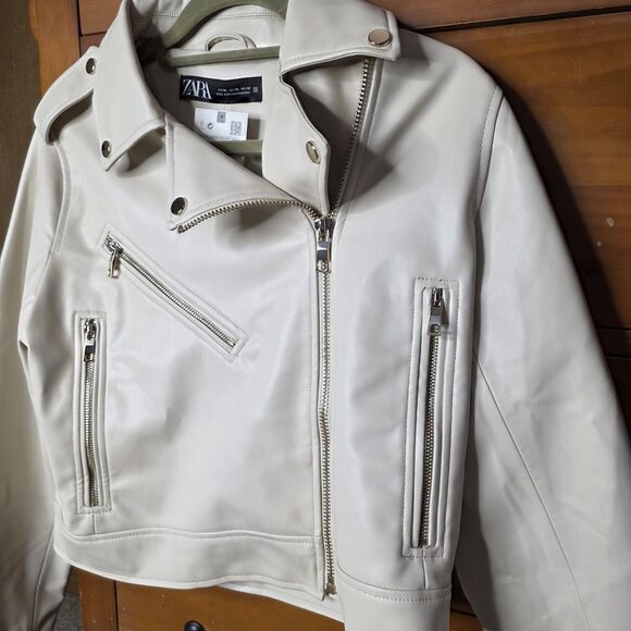 NWT Faux Leather Zip Up Moto Jacket Size Xl Cream Gold Biker Streetwear - Picture 9 of 14